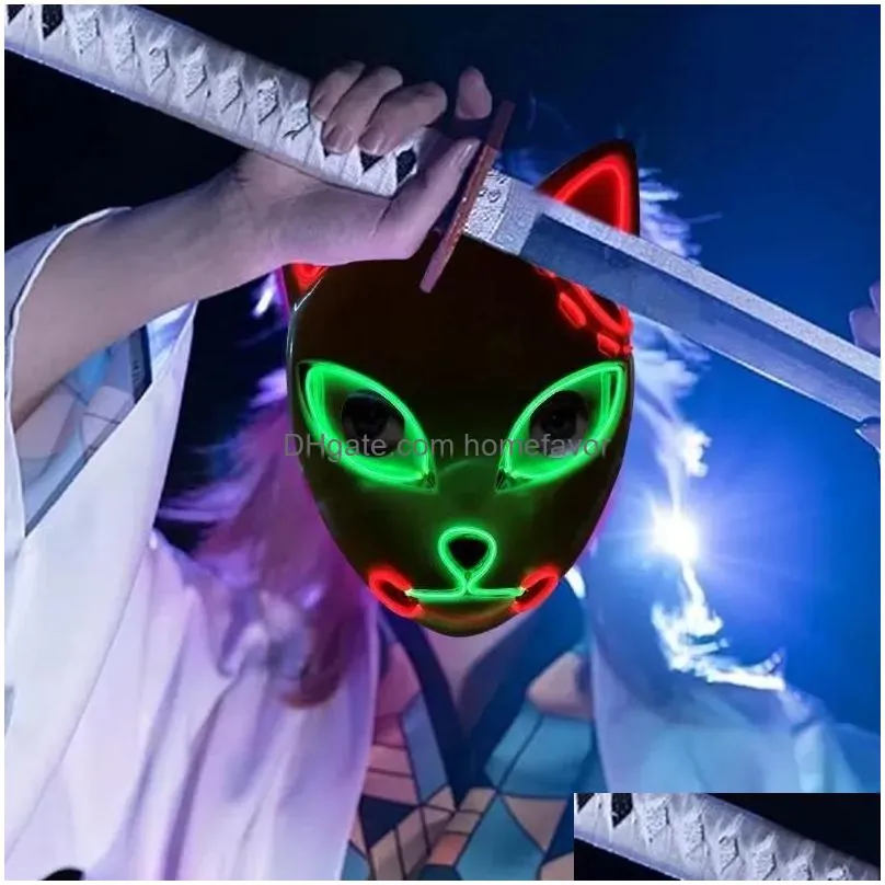 led halloween mask mixed luminous glow in the dark mascaras halloween anime party costume cosplay masques el wire demon slayer fox