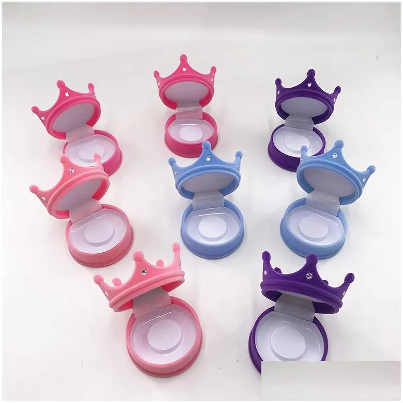 Crown Diamond Eyelash Packaging Box Empty Pink Blue 3D Mink Eyelash Case for Regular Length Lashes