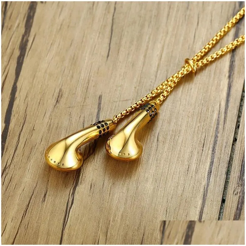 hip hop jewelry Vnox Unique Mens Headset Necklaces Gold and Tone Stainless Steel Love Music Pendant Gifts for Him Boy