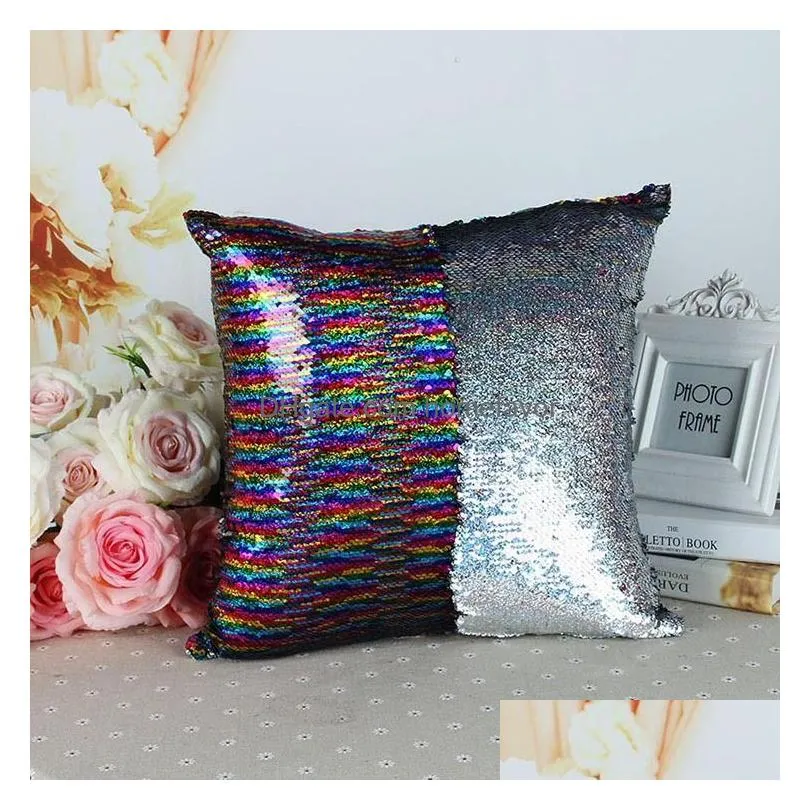 sequin mermaid throw pillow diy glitter magical two color change reversible white cushion cover sofa home decorative pillowcase inventory