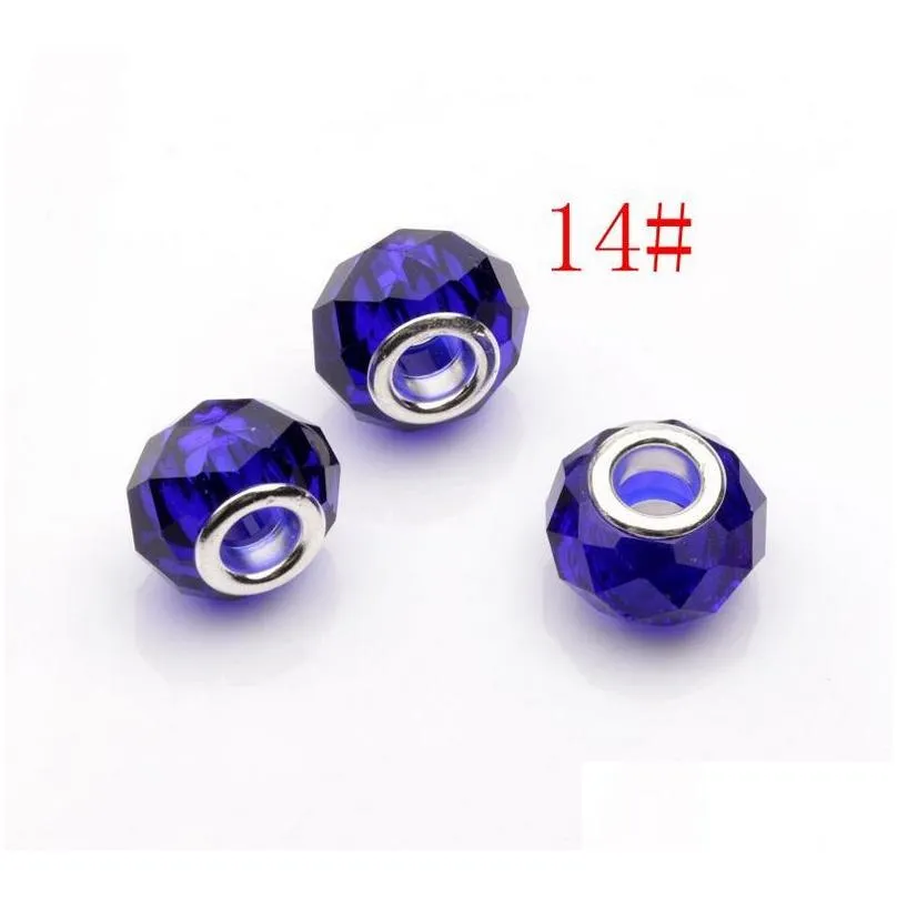 Hotl ! 100pcs Faceted Crystal Glass Big Hole Beads Fit Charm Bracelets 20 - color
