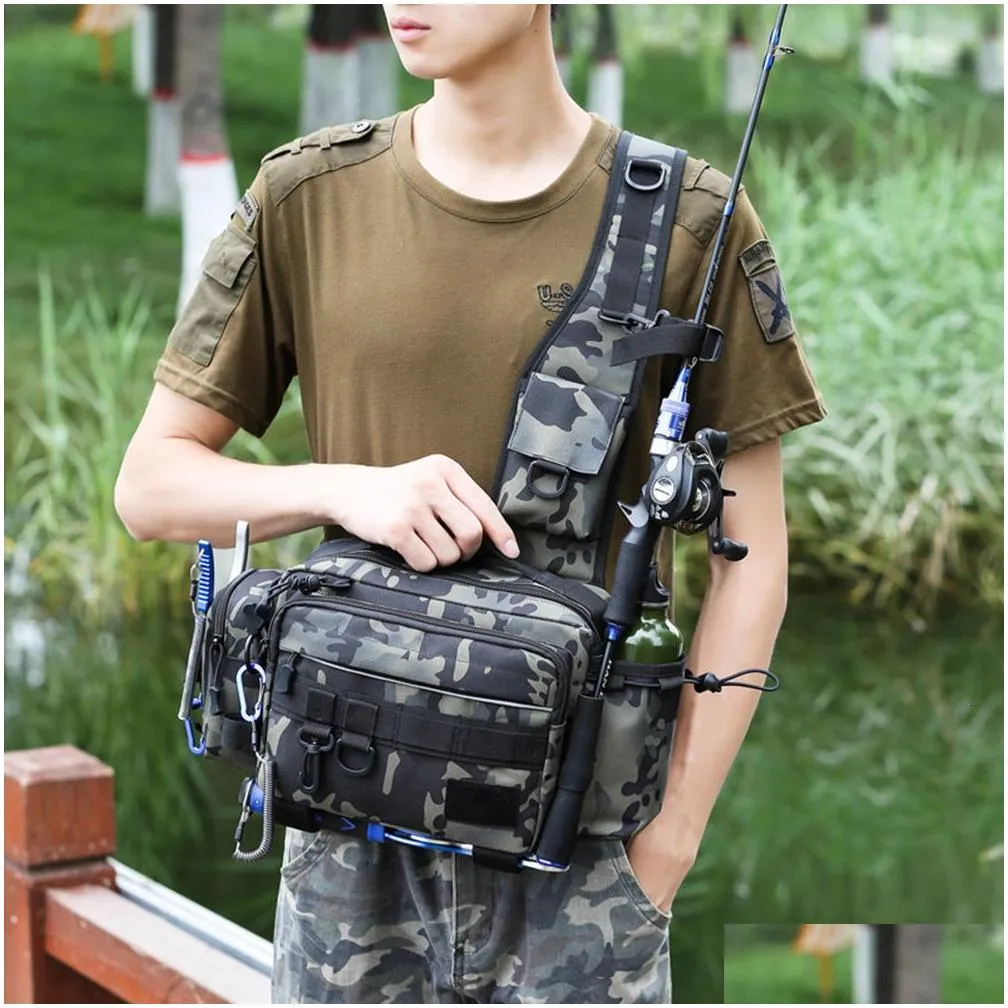 Fishing Accessories Men Fishing Tackle Bags Single Shoulder Crossbody Bag Waist Pack Fish Lures Gear Utility Storage Fishing Lures Outdoor BagsBag