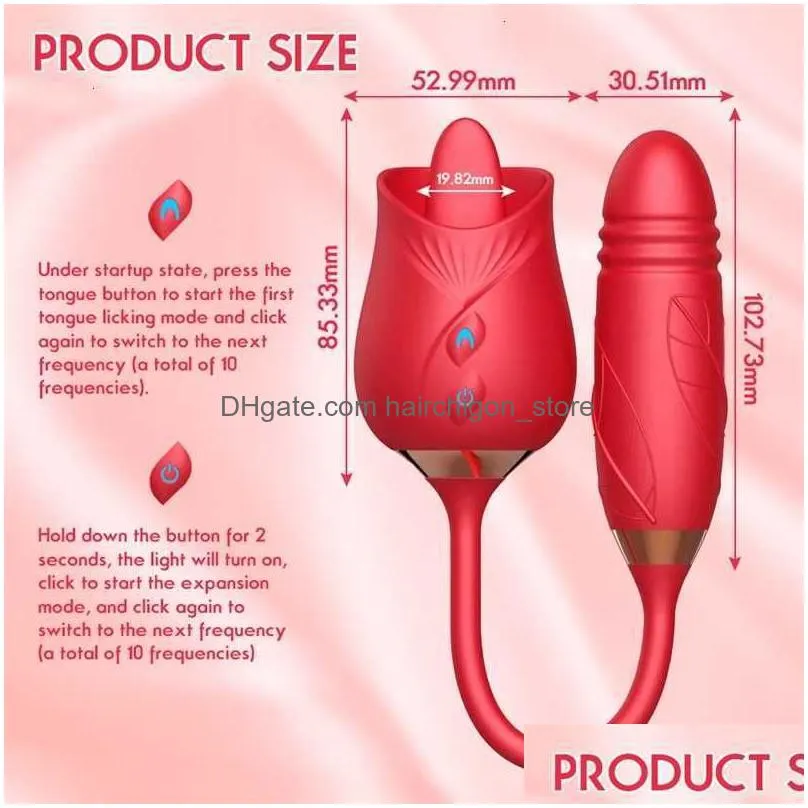  massager 10 speed telescopic dildo tongue licking nipple sucker oral masturbator sucking rose vibrator toys for women vagina