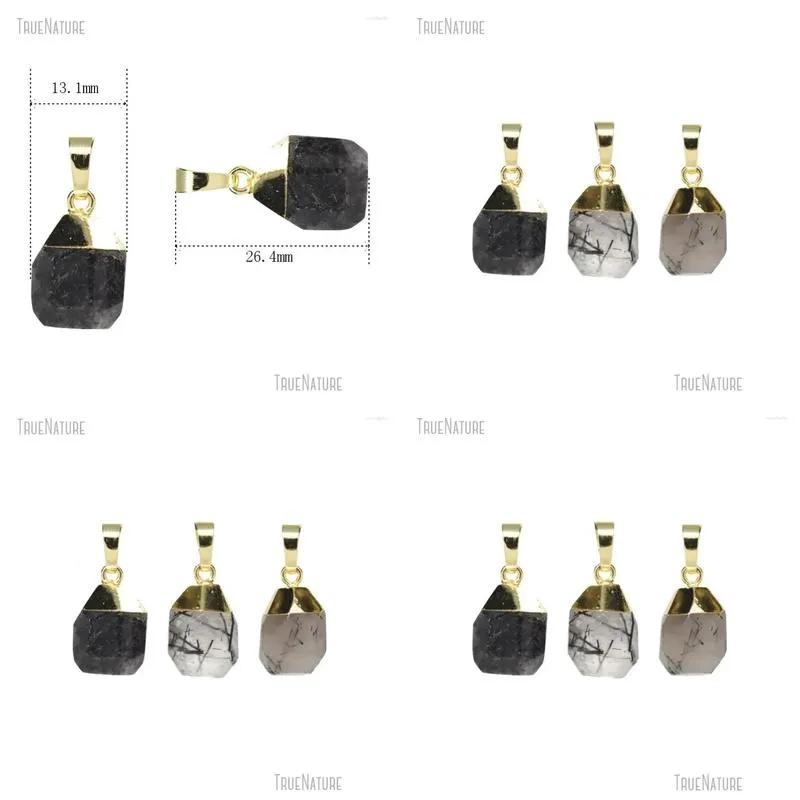 Pendant Necklaces 10Pcs Wholesale Gold Color Faceted Tourmalinated Quartz Chunky Teardrop Drop Shape Jewelry