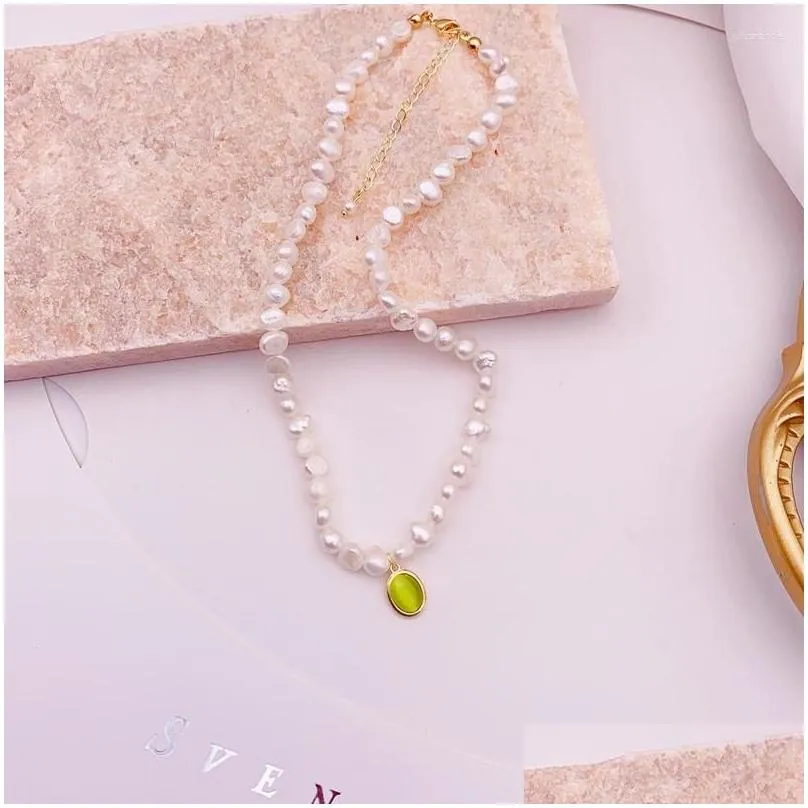 Pendant Necklaces Minar Classic Irregular Freshwater Pearl Beaded Necklace For Women Wholesale Green White Opal Party Jewelry