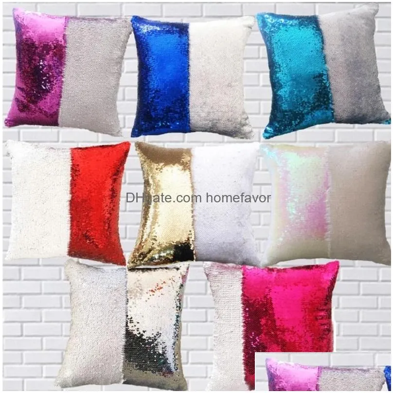 sequin mermaid throw pillow diy glitter magical two color change reversible white cushion cover sofa home decorative pillowcase inventory