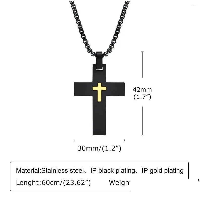 Pendant Necklaces Pendant Necklaces Mprainbow Mens Double Layer Cross Waterproof Stainless Steel Relius Collar Gifts Box Chain 50/55/6 Ot2Ce