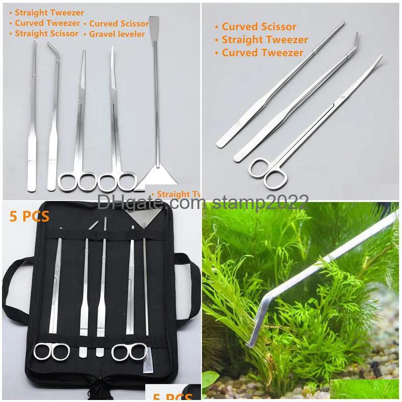 cleaning tools aquarium kit tweezers curve scissor fish tank water plants grass stainless steel maintenance tool suit 230711