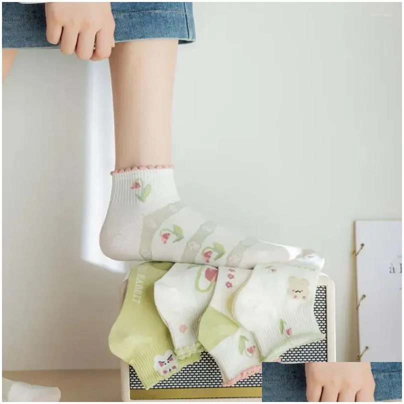 Women Socks Fashion Student Solid Color Creative Harajuku Breathable Bear Sock Slippers Boat Cotton Short Hosiery