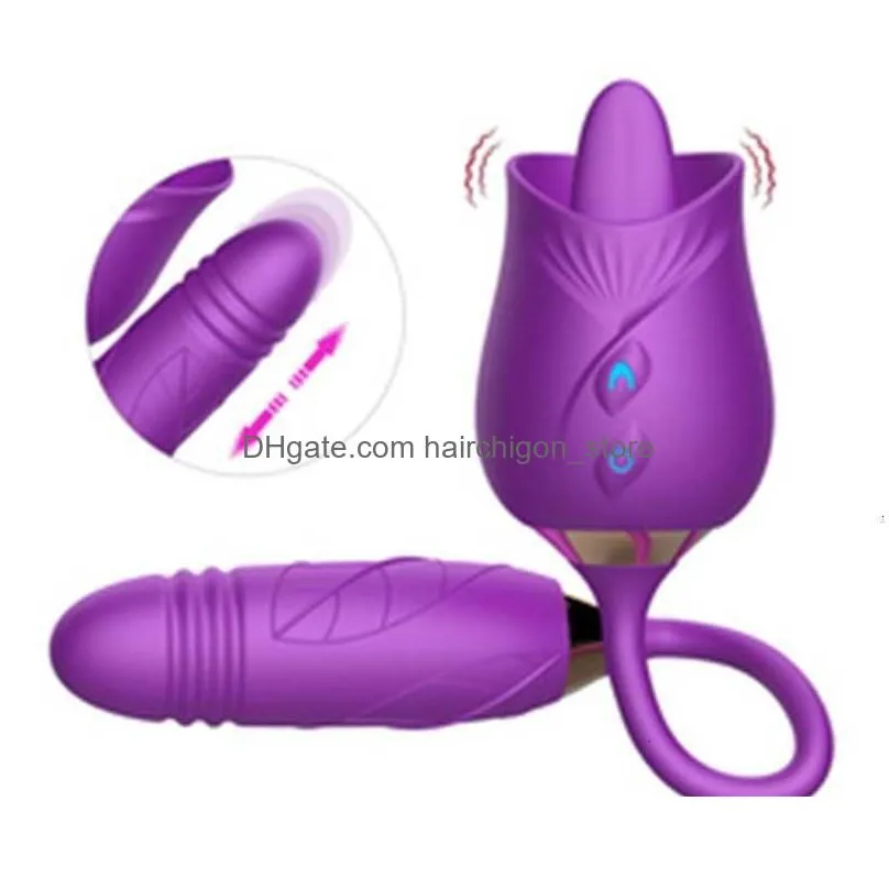  massager 10 speed telescopic dildo tongue licking nipple sucker oral masturbator sucking rose vibrator toys for women vagina