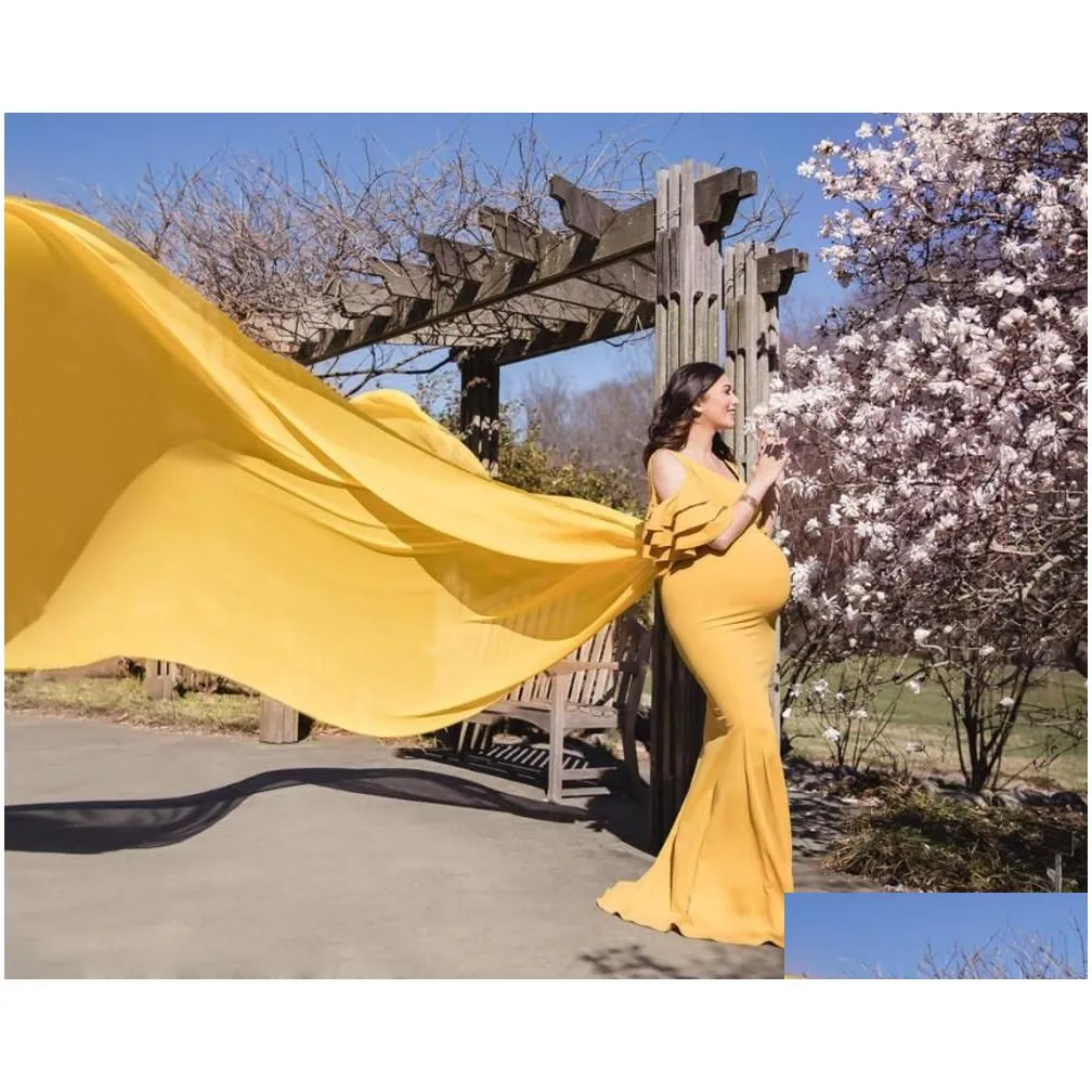 Elegant Shoulderless Maternity Photography Props Long Dress For Pregnant Women Fancy Pregnancy Dress Maxi Gown Photo Shoot