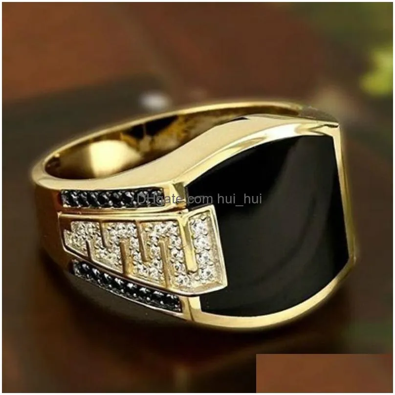 classic men s ring fashion 18k gold filling inlaid black stone zircon punk rings for men engagement wedding luxury jewelry 220719