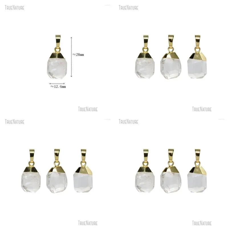 Pendant Necklaces 10Pcs Wholesale Chunky Teardrop Jewelry Gold Color Faceted Clear Crystal