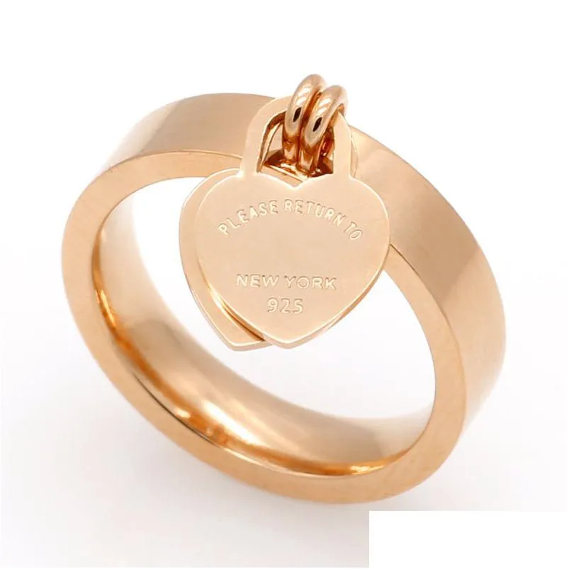designer ring jewelry love heart 316l titanium gold-plated heart-shaped fashion t letter double heart female promise rings for men woman party