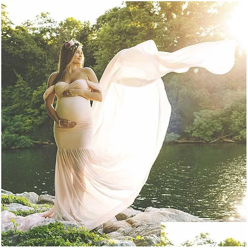 Maternity Pography Props Long Pregnancy Dress For Po Shooting Off Shoulder Pregnant Dresses Women Maxi Gown1