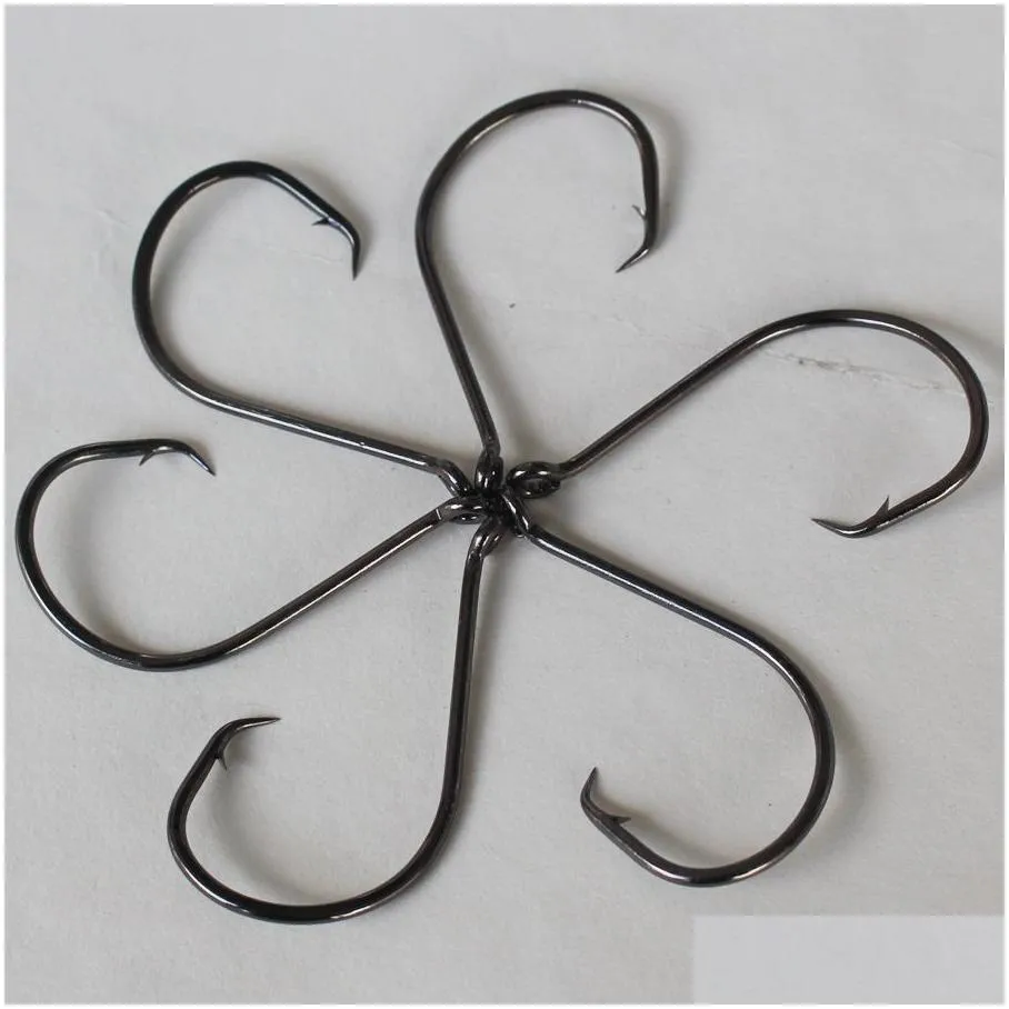 100 X 6/0 High Carbon Steel Stainless Chemically Sharpened Octopus Circle Hook, Black Wide Gap Offset sports Fishing Hooks