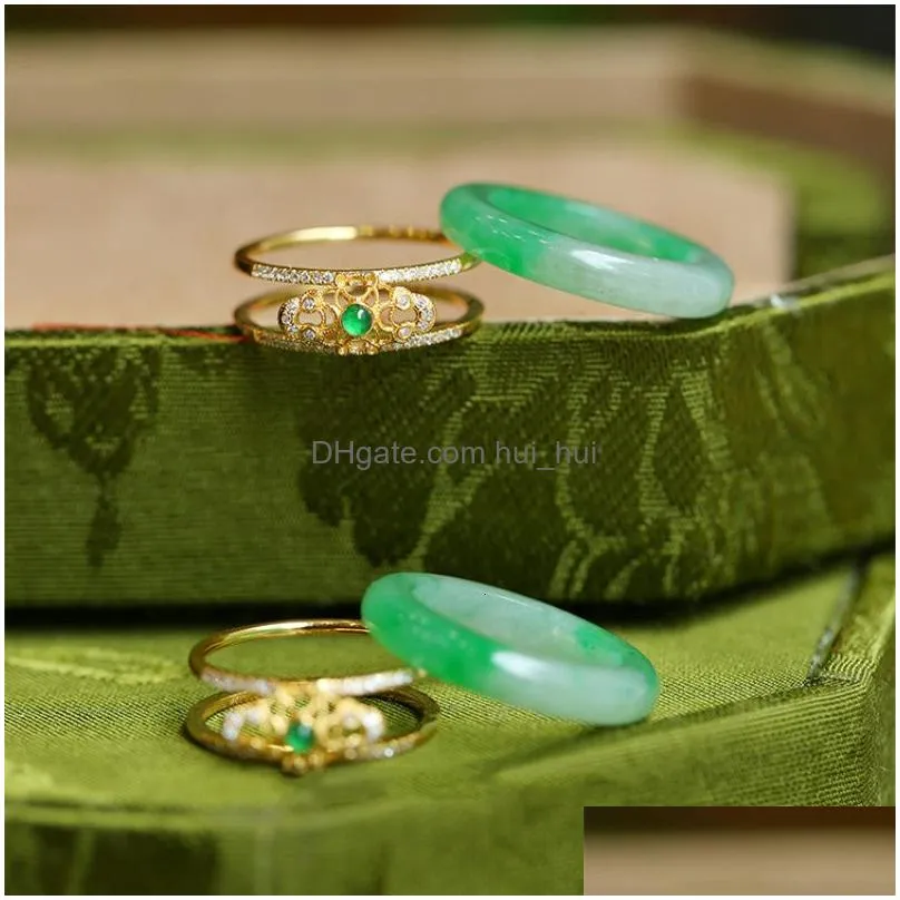 wedding rings in natural green chalcedony crystals rings for women luxury chinese style wedding jewelry exquisite detachable gift