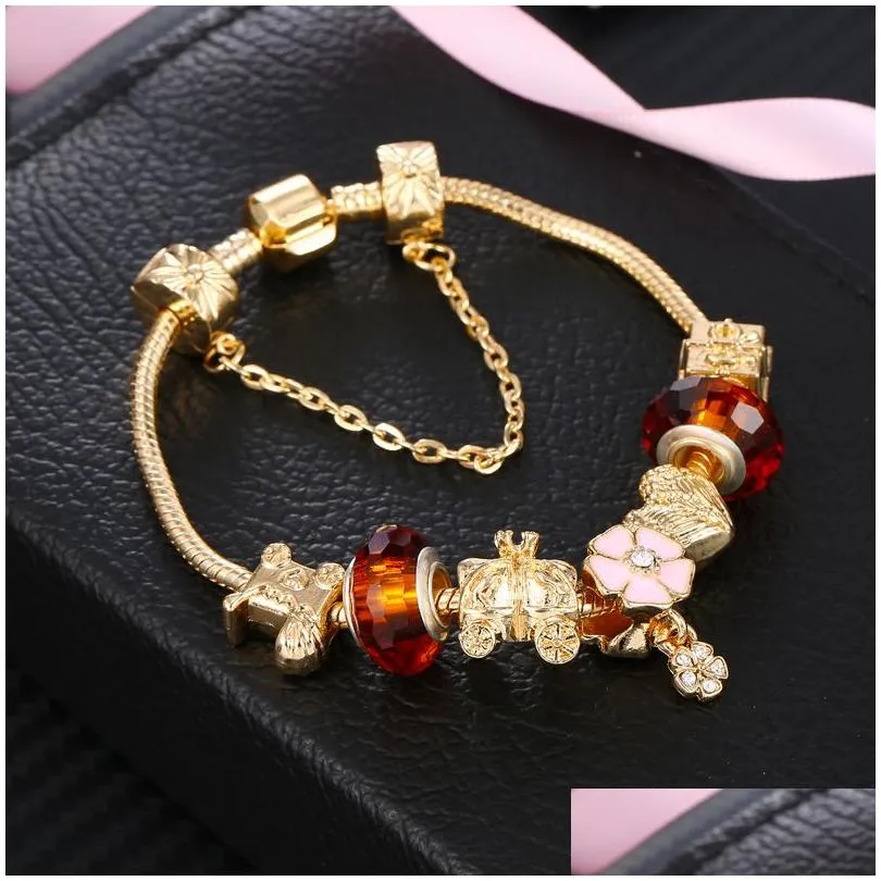 Fashion Jewelry 18k gold plated DIY Women Charm Bracelet Trendy Big Crystal Beads copper Bangle bracelets for Women