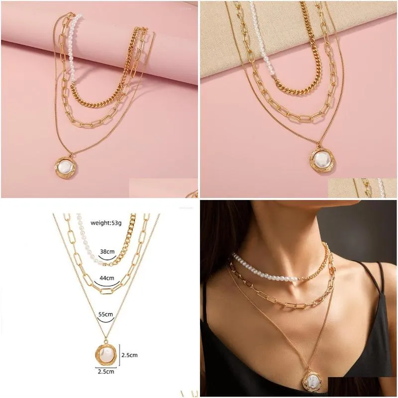 Pendant Necklaces Baroque Imitation Pearls Necklace For Women Punk Asymmetric Basic Chain Multi Layer Choker Collar Temperament