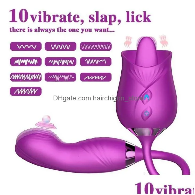  massager 10 speed telescopic dildo tongue licking nipple sucker oral masturbator sucking rose vibrator toys for women vagina