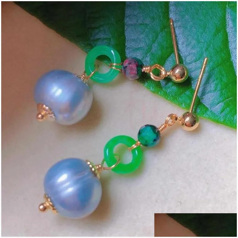 Dangle Earrings Natural White Pearl Jadeite Malachite Eardrop 18k Gold Lucky Holiday Gifts CARNIVAL Party Women Freshwater Gift
