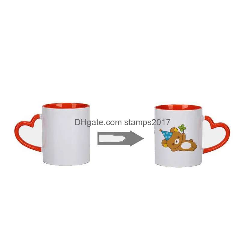 320ml heat transfer ceramic sublimation blank mug creative heart shaped handle water cup diy household coffee cups