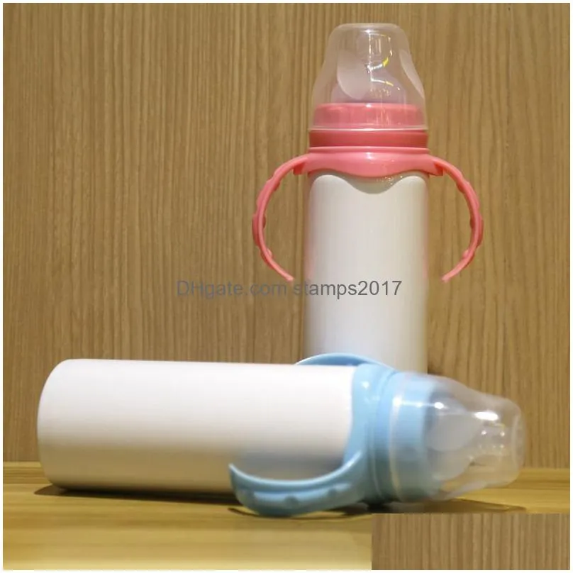 portable blank sublimation baby water bottle 8oz stainless steel straw feeding bottles diy thermos cup with handle kettle