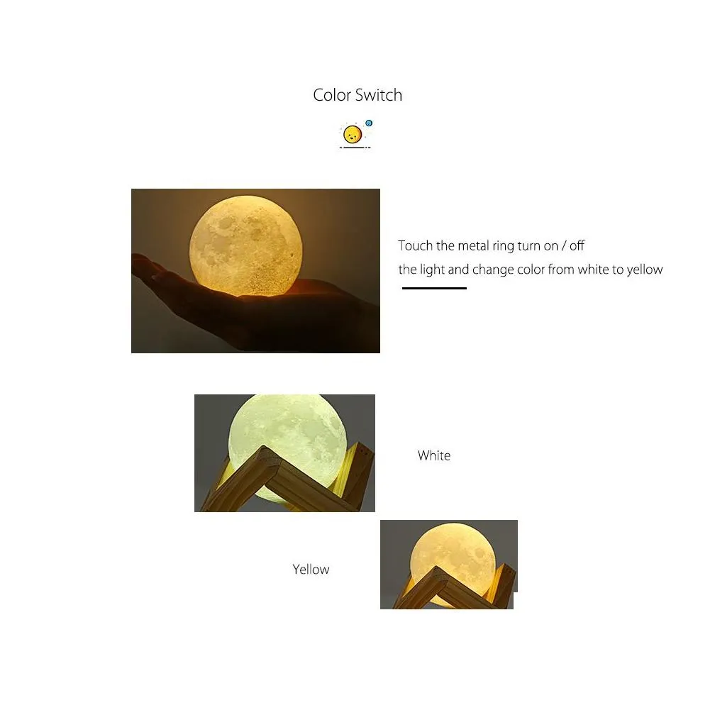 3D Magical Moon Lamp 2018 3D Magical LED Luna Night Light Moon Lamp Desk USB Charging Touch Control Gift