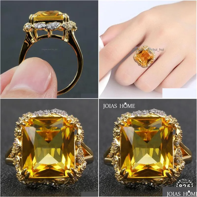 wedding rings joiashome luxury charms ring 925 sterling silver jewelry with square shaped citrine gemstone wedding engagement rings size 6-10