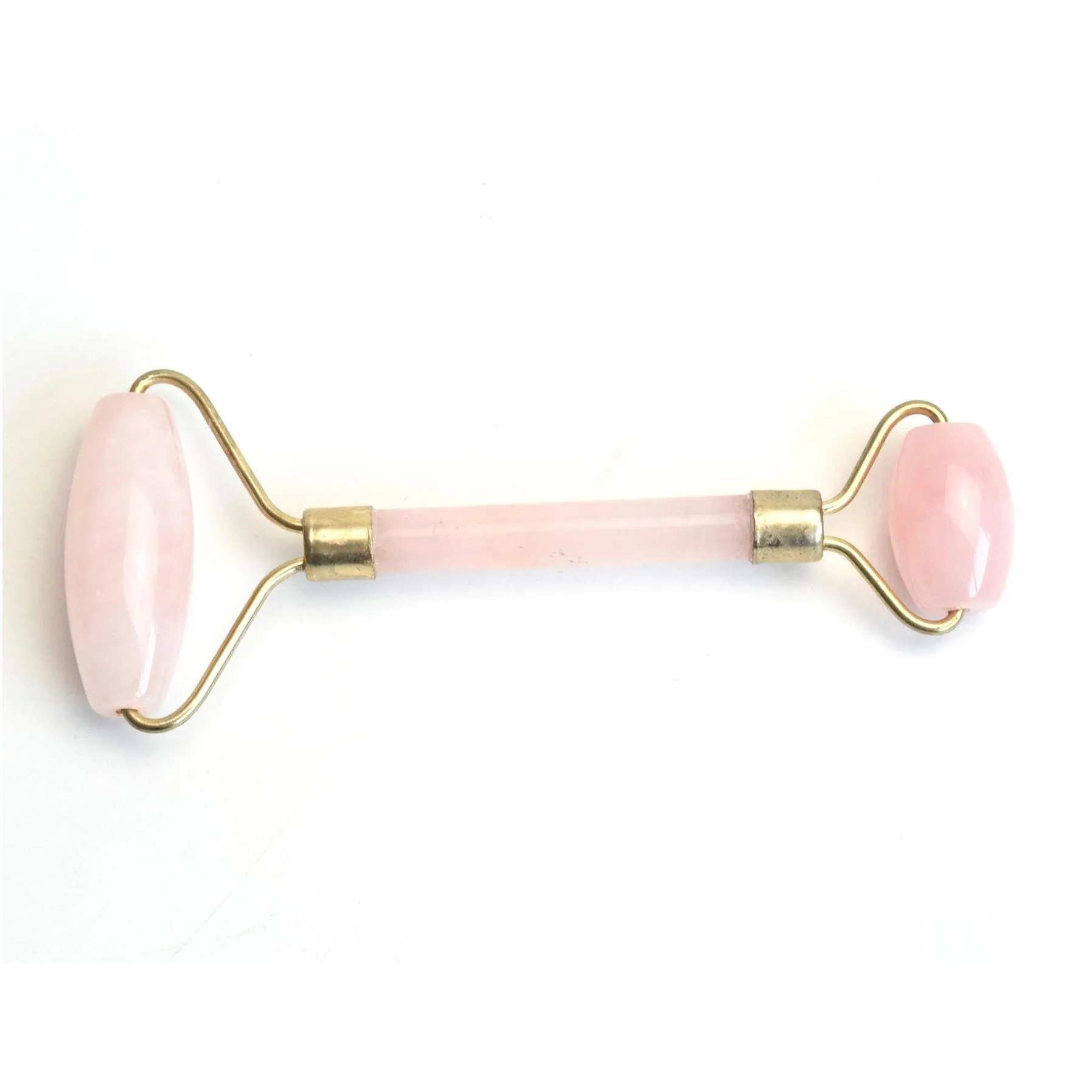 Natural Chakra Rose Quartz Carved Reiki Crystal Healing Gua Sha Beauty Roller Facial Massor Stick with Alloy Gold-Plated