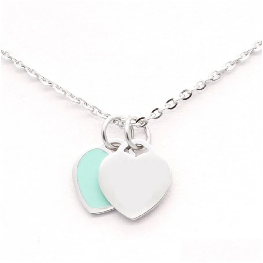 necklace designers woman stainless steel two hearts pink green pendant jewelry on the neck valentine day christmas gifts for girlfriend jewelry heart