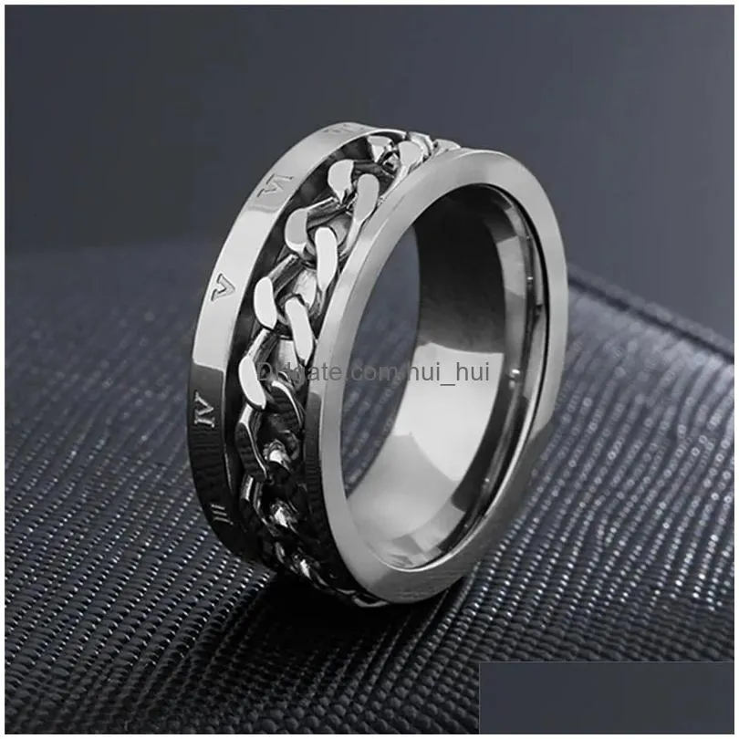 band rings modyle gold color roman numerals ring stainless steel men women spinner chain ring bijoux bague femme anillos mujer 231021