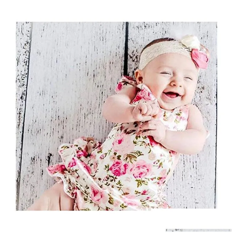 HOT Floral baby lace romper for toddler headband shoe set;ropa bebe boutique infant summer clothes;newborn baby girl clothes 2sets/