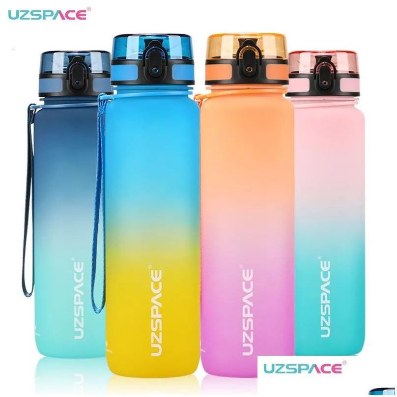 water bottle UZSPACE 1000ml Sport Water Bottle With Time Marker Leakproof Dropproof Frosted Tritan Cup For Outdoor Travel School Gym BPA Free