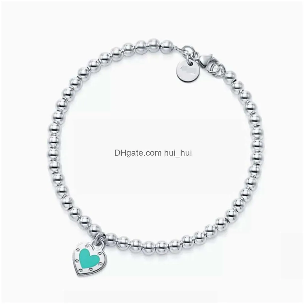 Bangle Luxury Womens Chains Bracelets Tiff Designer Love Heart Enamel Pendant Hand Chain Female Tiffanjewelry S925 Sier Girl Handcha Dhwon