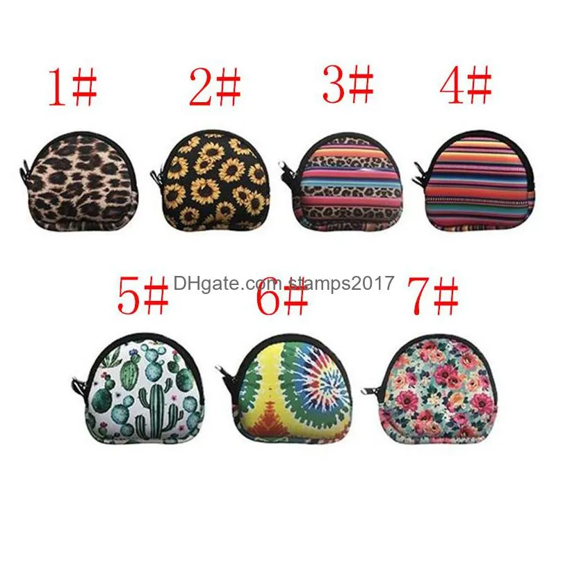 round shape neoprene mask storage bags keychain fashion printing multifunctional zipper small coin purse earphone bag 12x11.5cm