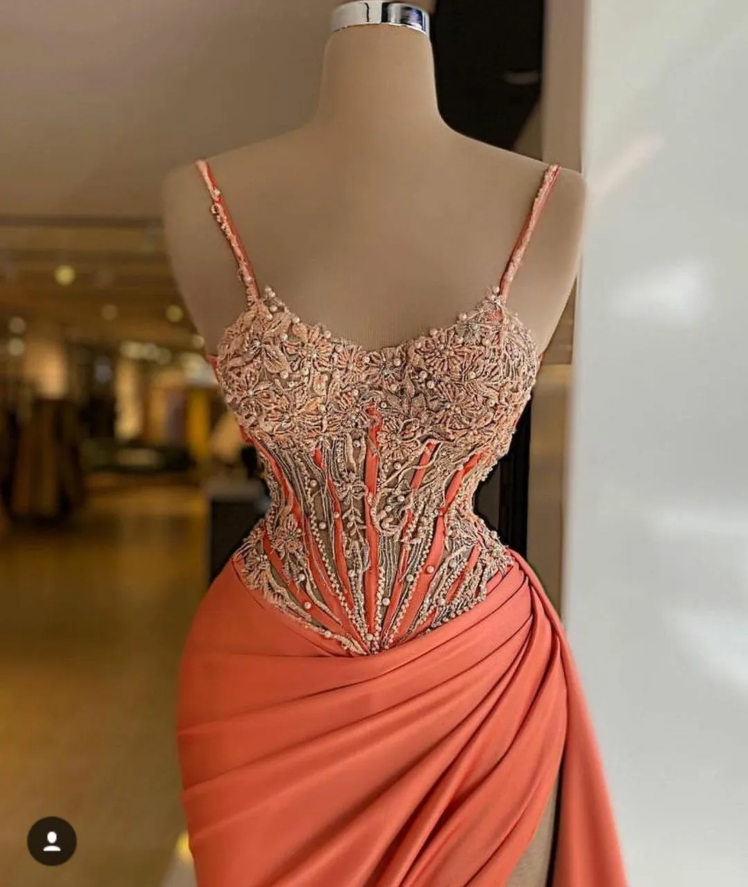 Spaghetti Straps Evening Dresses Side Split Lace Beaded Formal Prom Party Gowns Elegant vestido de novia