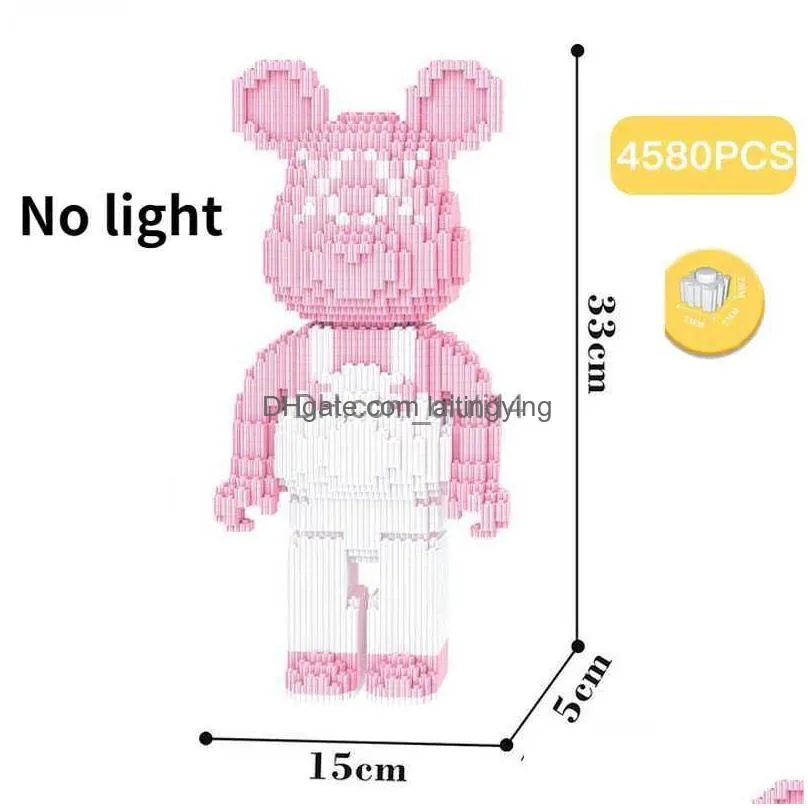 blocks cartoon mini love violent bear bearbrick colour model with light building block micro diamond bricks kids toys birthday gift set