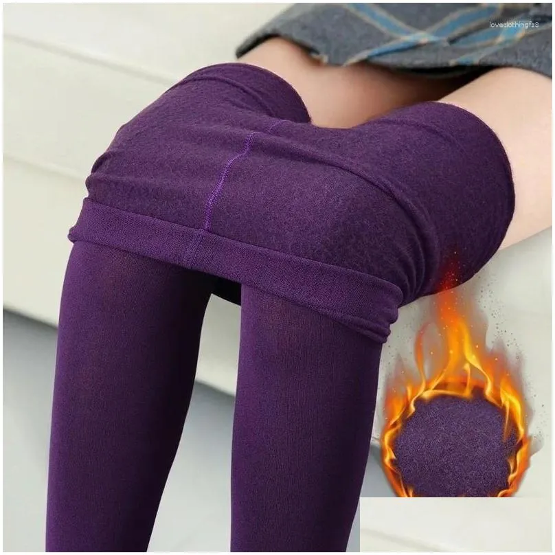 Women Socks Winter Warm Pantyhose Soild Color Fleece Stretch Tights Slim Thermal Stockings High Waist Skin Effect Leggings Female Pant