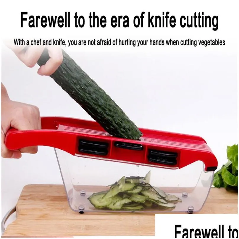 Vegetable Knife With Handle Potato Cutter Steel Blade Mandolin Slicer Potato Peeler Carrot Grater Container Slicer Kitchen Accessories