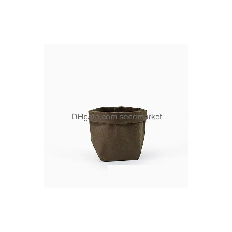 foldable pots kraft paper flowerpot waterproof 4 colors environmental protection planters storage bag mini garden vegetable pouch