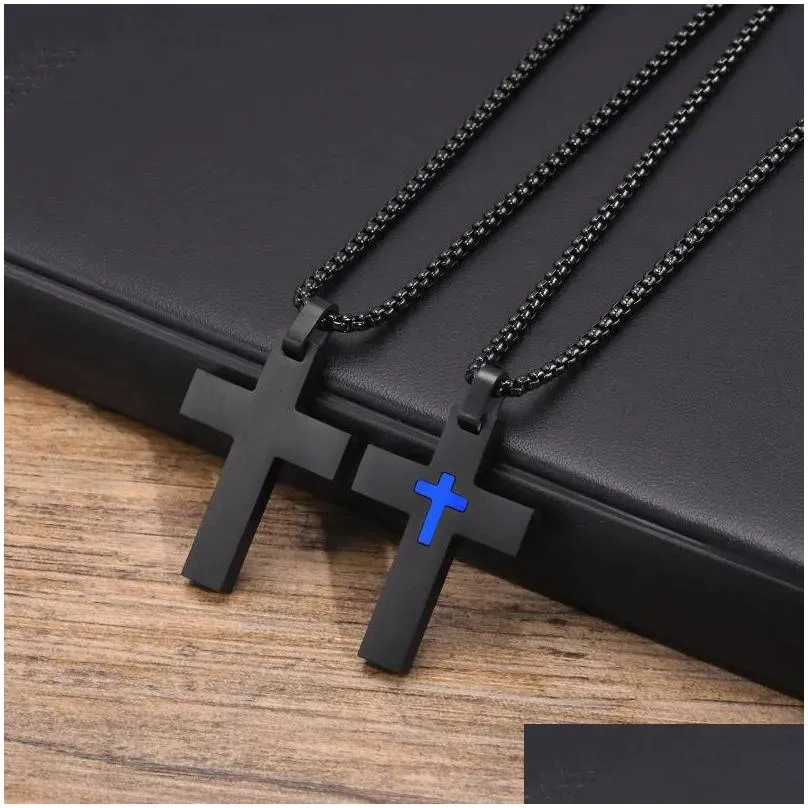 Pendant Necklaces Pendant Necklaces Mprainbow Mens Double Layer Cross Waterproof Stainless Steel Relius Collar Gifts Box Chain 50/55/6 Ot2Ce