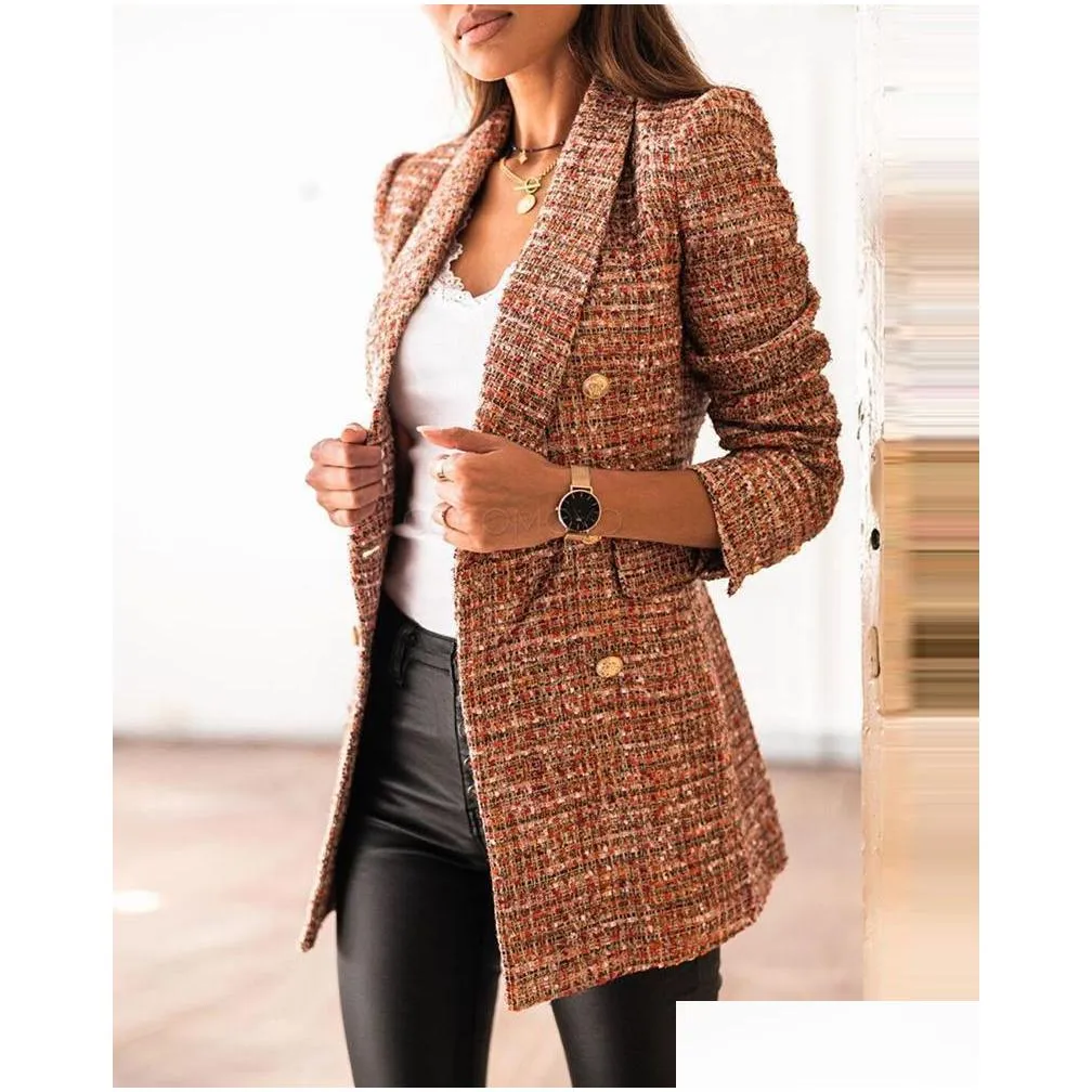 double breasted blazers button military style blazer womens autumn winter elegant office lady clothing femme