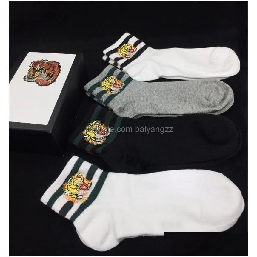 with box ss mens designer socks womens fall winter knitting animals print fashion tiger and wolf head sock embroidery cotton casual