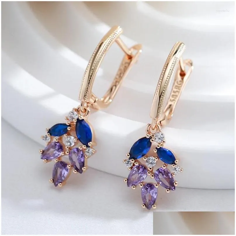 Dangle Earrings Gulkins Shiny Purple Blue Mix Natural Zircon Drop Women Trend 585 Rose Gold Color Wedding Fine Jewelry Crystal Gift