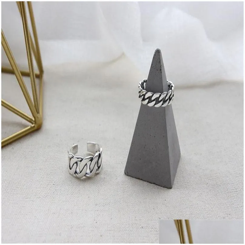 100% 925 Sterling Silver Wide Bold Link Knot Twist Open Size Rings For Women Retro Silver Wedding Band Adjustable Statement Ring