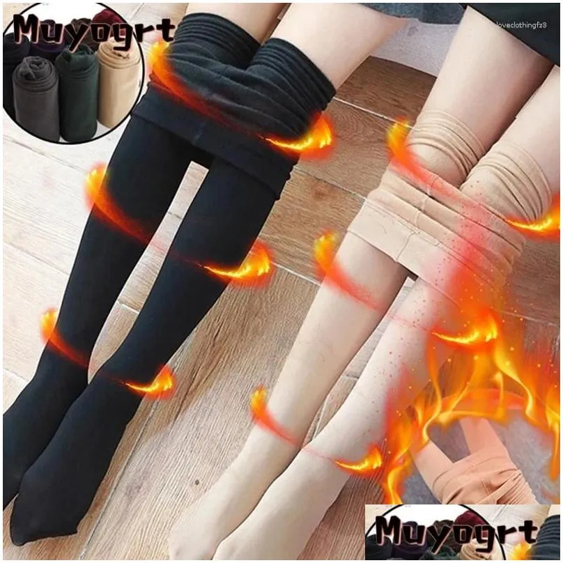 Women Socks Winter Warm Pantyhose Soild Color Fleece Stretch Tights Slim Thermal Stockings High Waist Skin Effect Leggings Female Pant