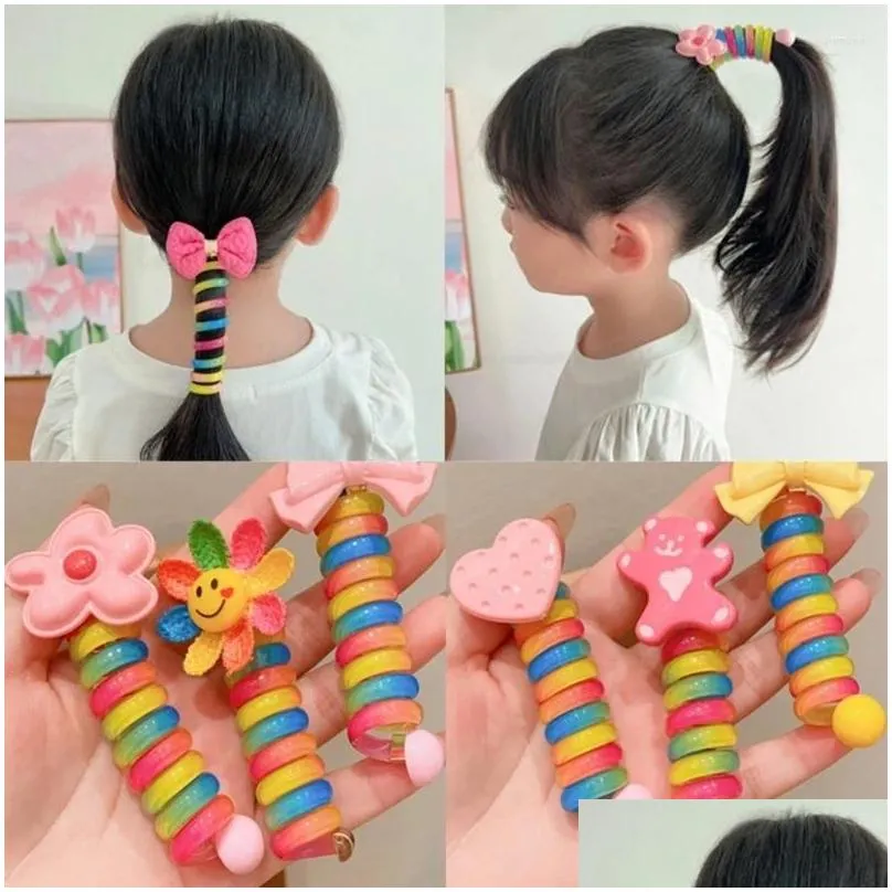 Hair Accessories Elastic Ties For Kids Cute Colorful Ponytail Holder Lovely Charm Scrunchies With Adjustable Curly Design