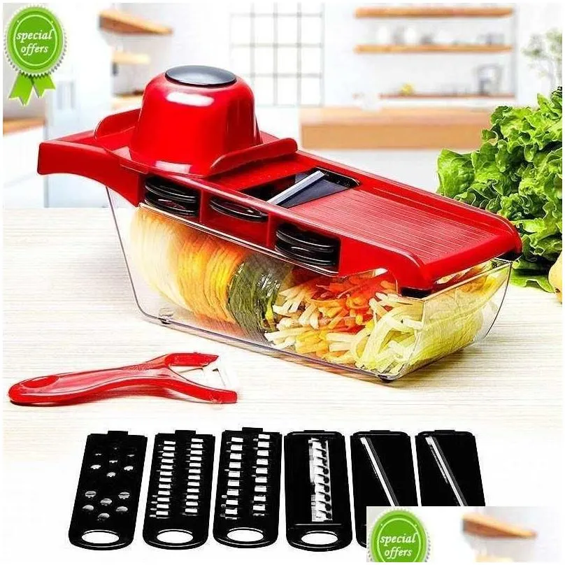 Vegetable Knife With Handle Potato Cutter Steel Blade Mandolin Slicer Potato Peeler Carrot Grater Container Slicer Kitchen Accessories