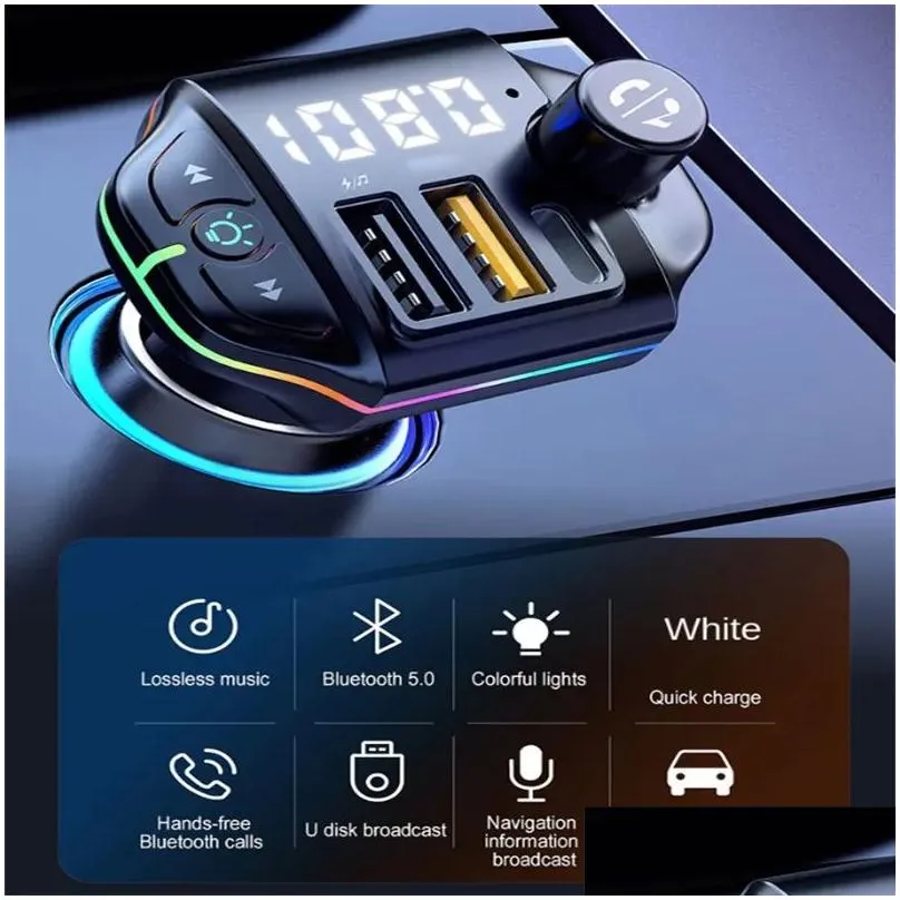 Fm Transmitter Car Bluetooth-compatible A10 A9 A8 Colorful Atmosphere Light FM Transmitter BT 5.0 Car Charging MP3 Player Car 